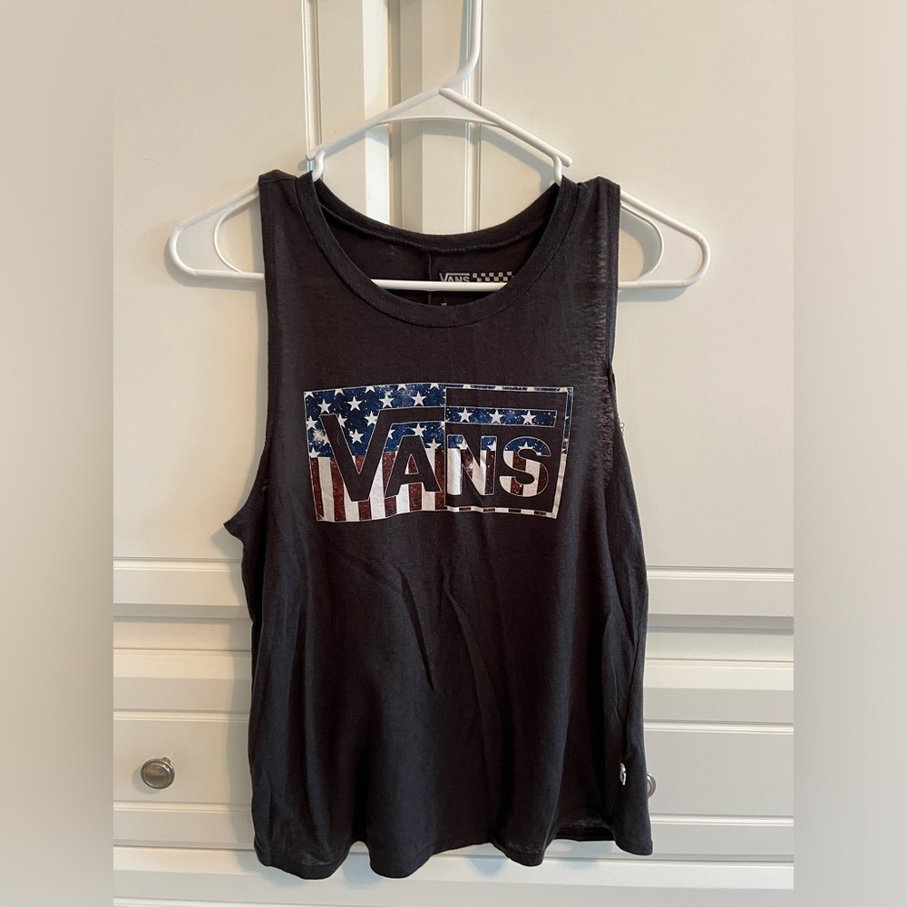 Vans off the wall gray American flag tank top